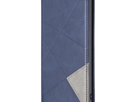 iPhone 14 Plus Læder Flip Cover m. Geometriske Linjer - Blå For Discount