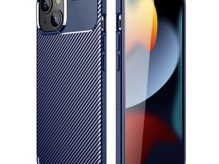 iPhone 14 Plus Carbon Fiber Fleksibelt Plastik Cover - Blå Online