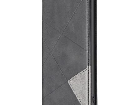 iPhone 14 Plus Læder Flip Cover m. Geometriske Linjer - Sort Online Sale