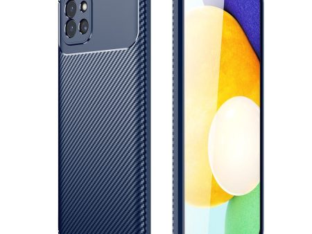 Samsung Galaxy A03 Carbon Fiber Fleksibelt Plastik Cover - Blå For Discount