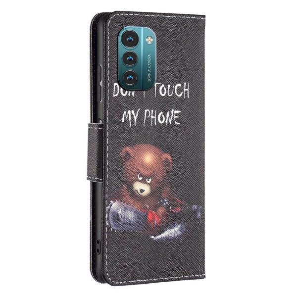 Nokia G21   G11 Læder Cover m. Stor Pung - Don t Touch My Phone Bjørn - Sort Cheap