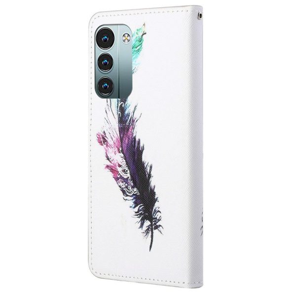 Nokia G21   G11 Læder Cover m. Pung og Print - Farverig Fjer Online