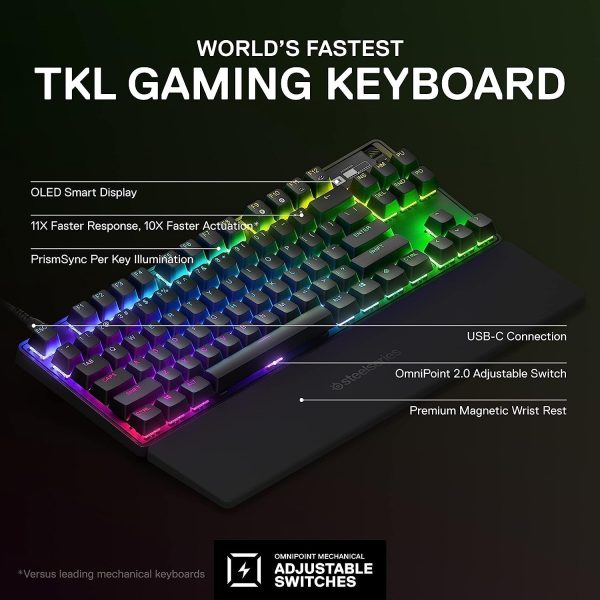 New SteelSeries Apex Pro TKL 2023 Ed.- World s Fastest Mechanical Gaming Keyboard - Adjustable Actuation - Esports Tenkeyless - OLED Screen - RGB - PBT Keycaps - USB-C For Cheap