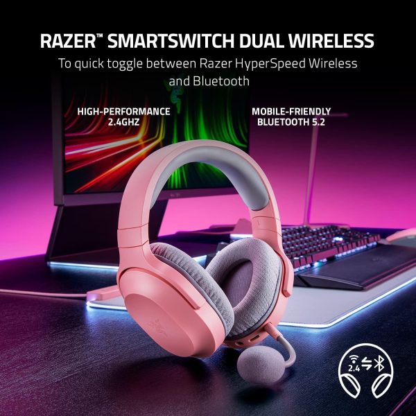 Razer Barracuda X Wireless Gaming & Mobile Headset (PC, Playstation, Switch, Android, iOS): 2022 Model - 2.4GHz Wireless + Bluetooth - Lightweight 250g - 40mm Drivers - Quartz Pink (Renewed) Online Sale