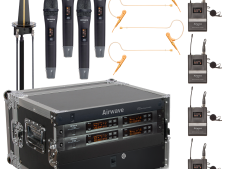 AT-RS4A| 4 Channel Wireless Microphone System with 4 Handhelds, 4 Lavaliers, 4 Headsets with Bodypacks and Antenna Combiner on Sale