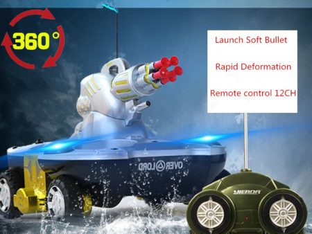 Water Land Amphibious Remote Control Tank Ship Charging Launch Target Folding Crawling 360° Rotation Flashing Light Sale